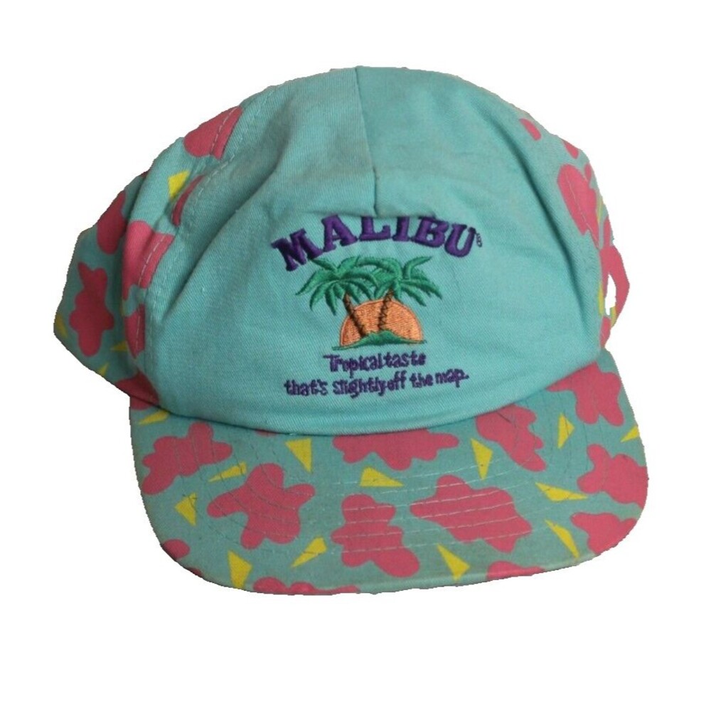 Vtg Malibu Hawaiian SnapBack Hat Slightly Off The Map Rum Alcohol 1990s Party